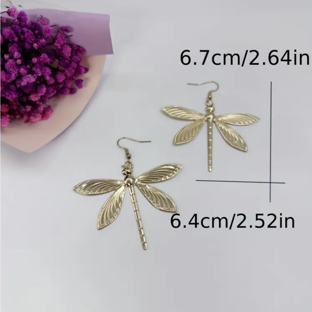 Gold Plated Dragonfly Earrings - Picture 4 of 4